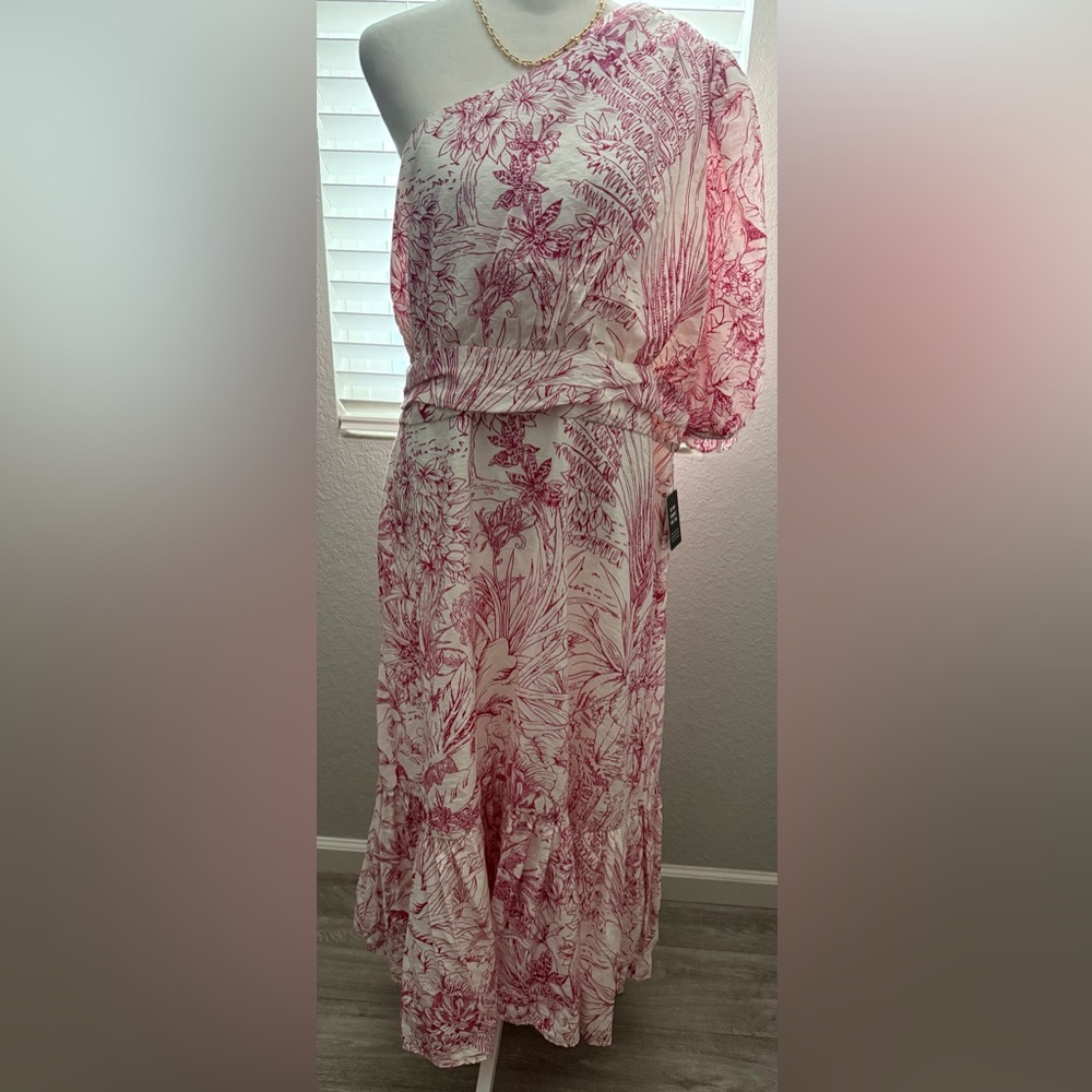 Express One Shoulder Pink Floral Dress